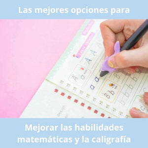 Kit con 4 cuadernos de caligrafía mágicos reutilizables + regalo extra - Tierra Lúdica