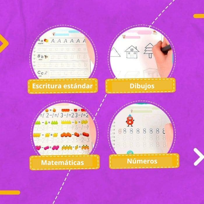 Kit con 4 cuadernos de caligrafía mágicos reutilizables + regalo extra - Tierra Lúdica